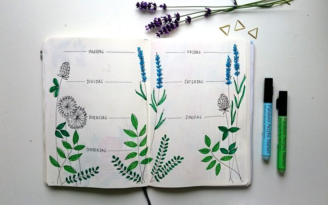 Bullet journal – Weekly spread in botanische stijl